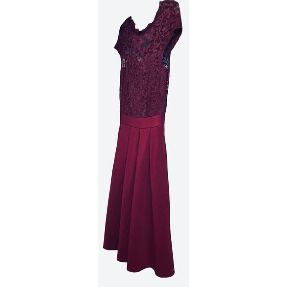 ZAPAKA LACE BODICE, VELOUR SKIRT MIDI PROM DRESS, GIRLS, M (7-9), BURGANDY - Picture 2 of 9
